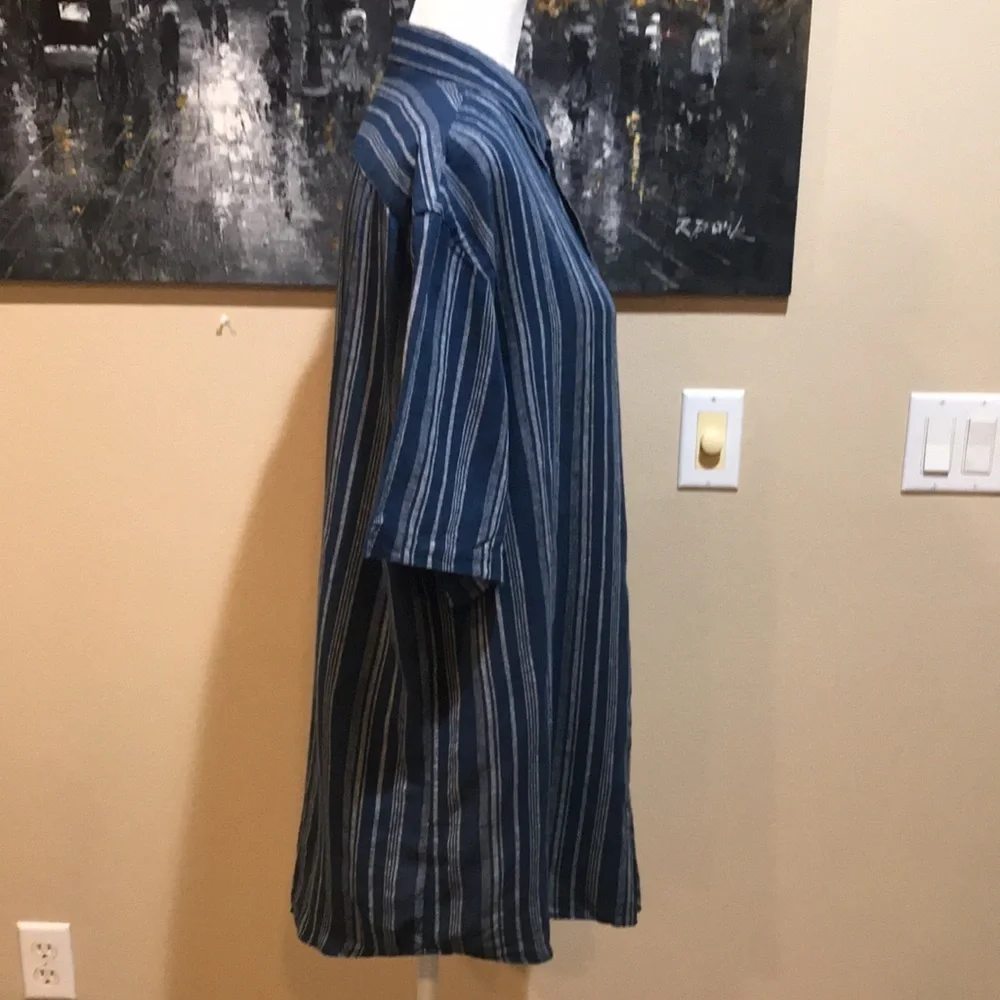 Banana Republic Linen/Cotton Slim Fit Button Down Blue w/Gray Striped Shirt-XL